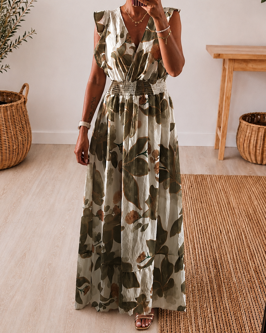 Robe florale kaki