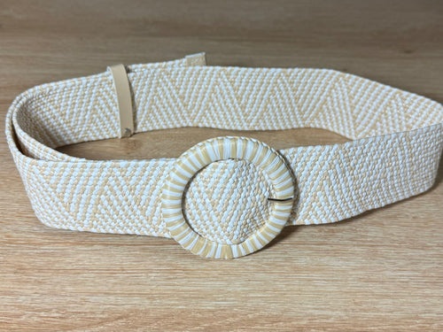 Ceinture élastique raphia beige avec boucle rond