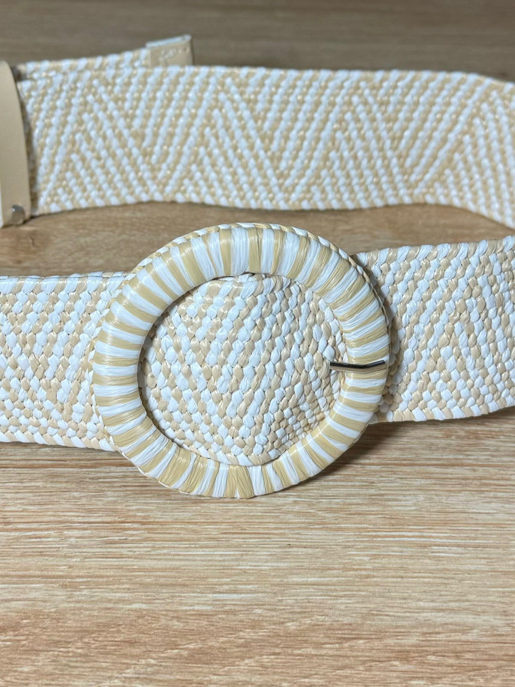 Ceinture élastique raphia beige avec boucle rond