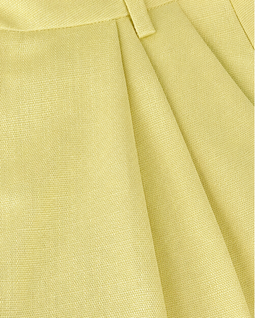 Pantalon Célia jaune pâle détail tissu lin plis taille haute passants ceinture - Éclat Subtil
